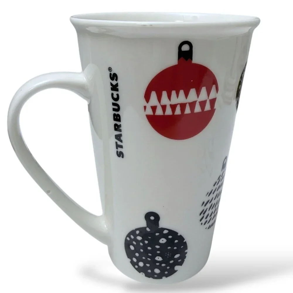 Starbucks Holiday Mug Red Black Ornaments Tall Christmas Latte Coffee Cup 2016